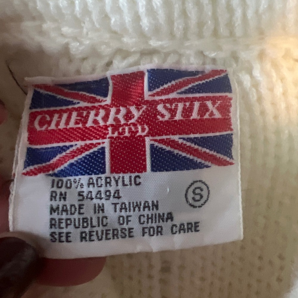 Vintage Cherry Stix LTD Cream White Chunky Knit Open Front‎ Vest Small RN 54494 - Picture 2 of 4